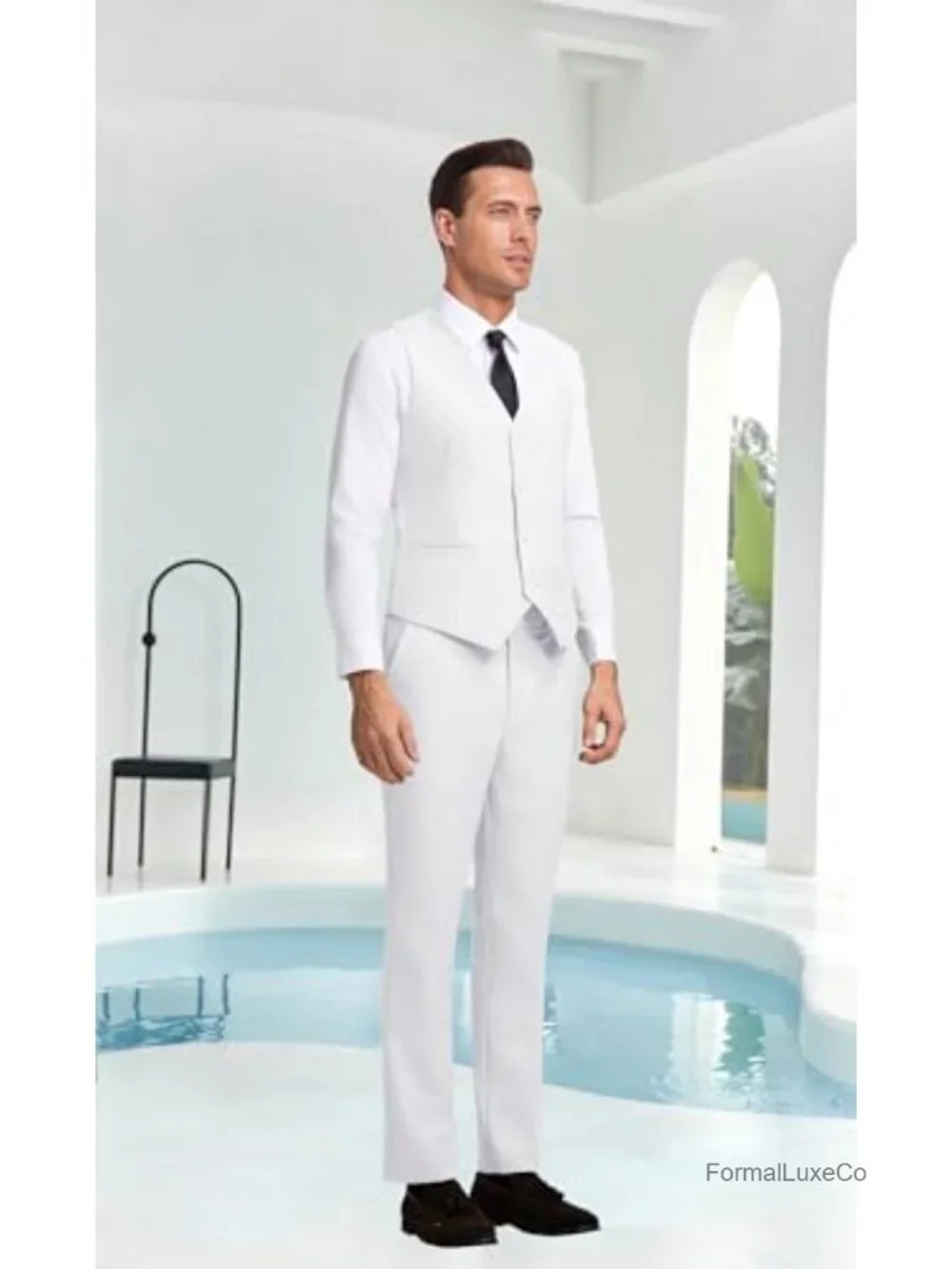 Men's 2-Piece Slim Fit Suit Vest & Pants, Wedding Tuxedo, Adjustable Back,